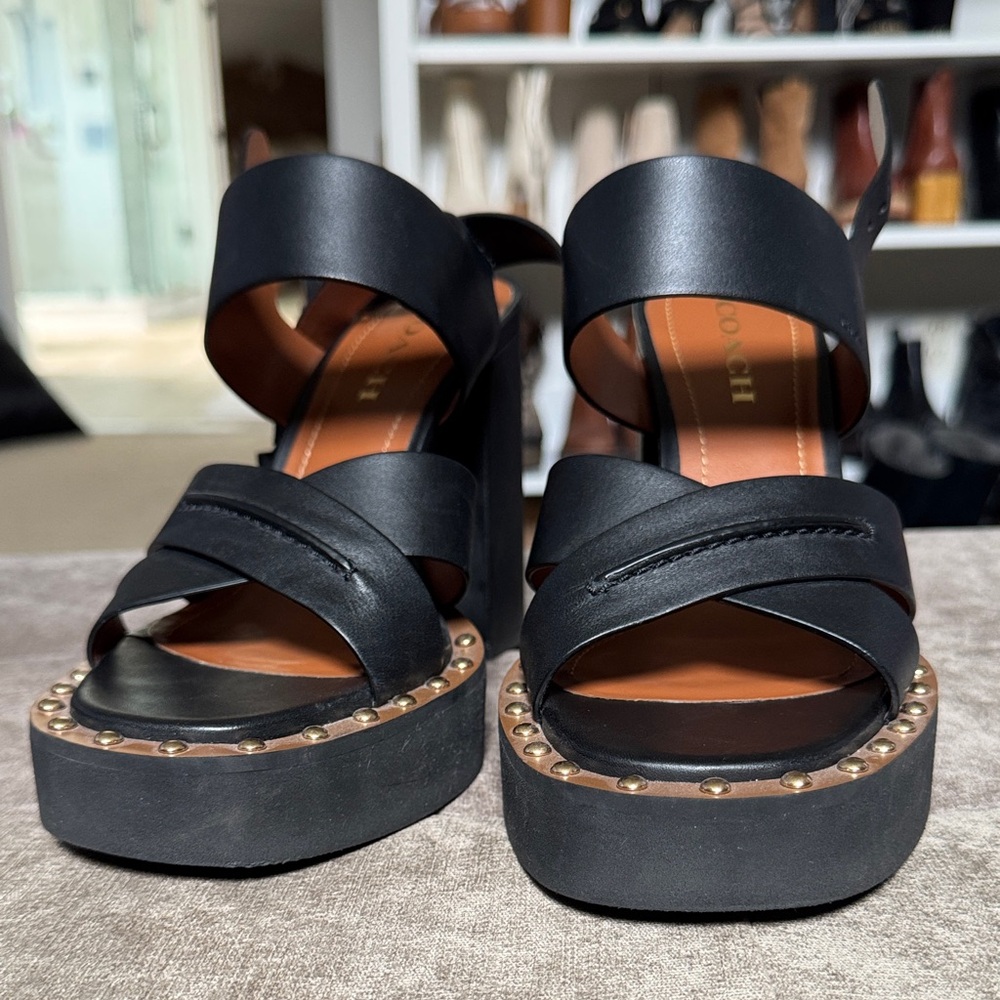 Coach Black Platform Sandals with Studded Detail